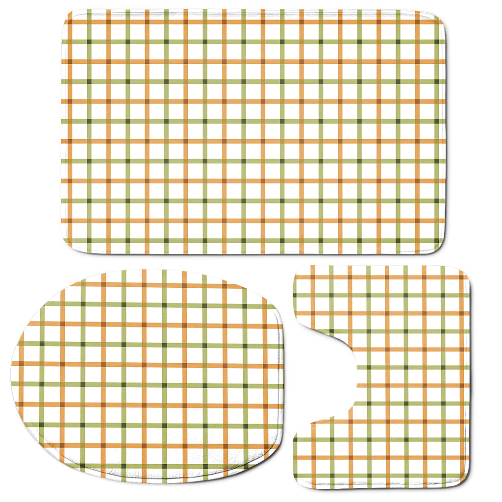 Green And Orange Tattersall Print 3 Piece Bath Mat Set