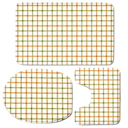 Green And Orange Tattersall Print 3 Piece Bath Mat Set