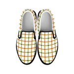 Green And Orange Tattersall Print Black Slip On Shoes