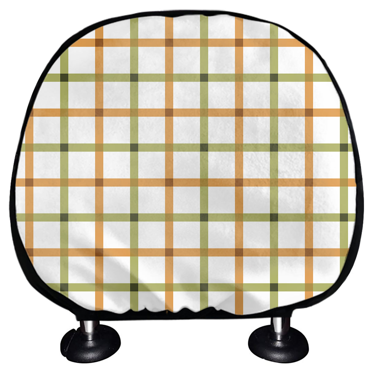 Green And Orange Tattersall Print Car Headrest Covers
