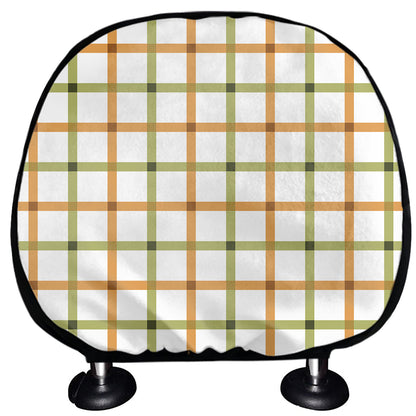 Green And Orange Tattersall Print Car Headrest Covers