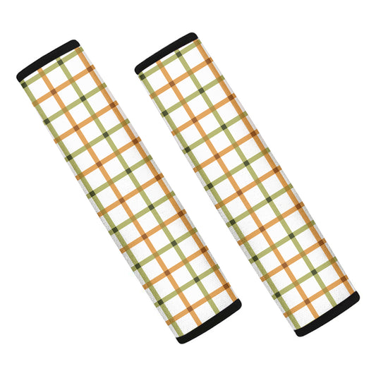 Green And Orange Tattersall Print Car Seat Belt Covers