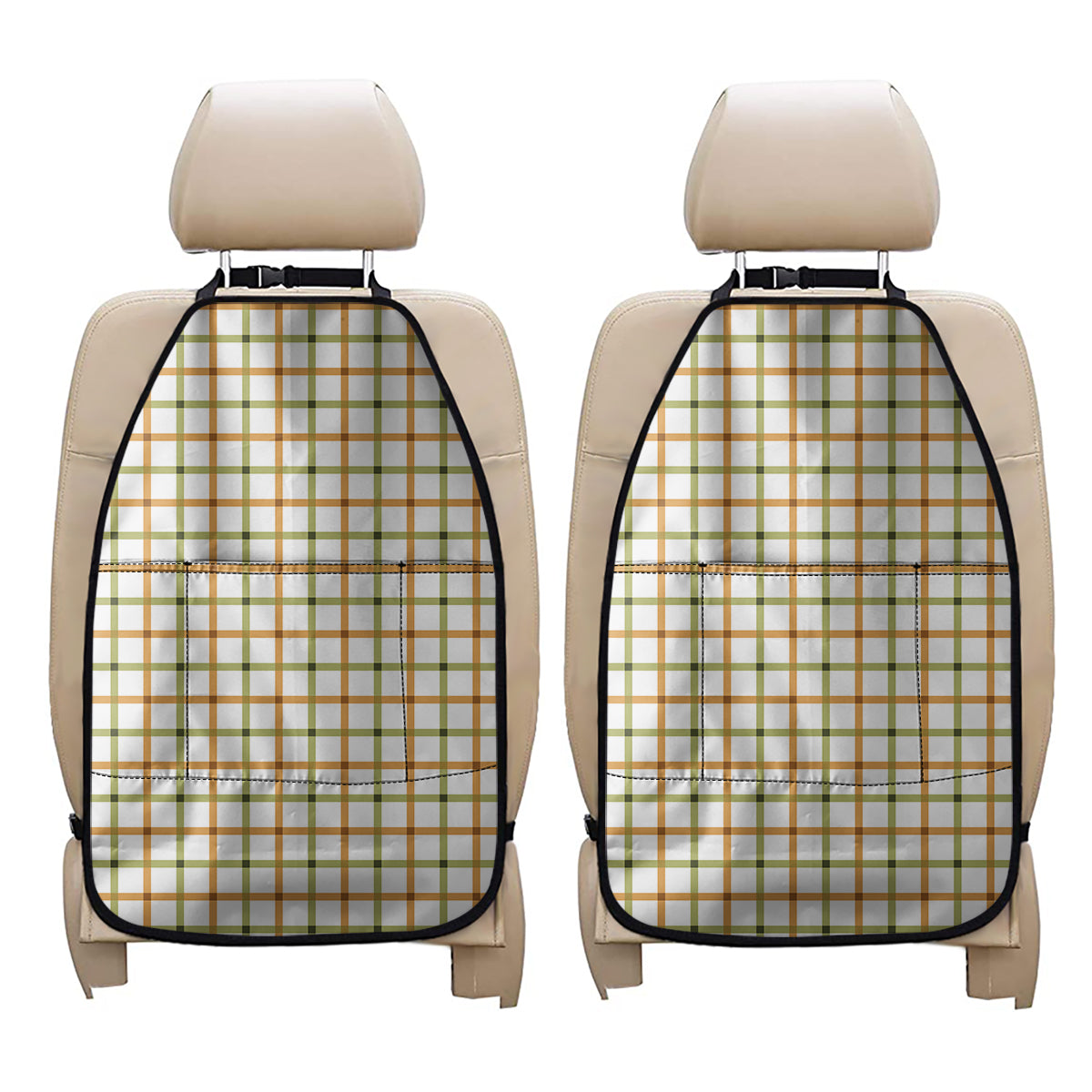 Green And Orange Tattersall Print Car Seat Organizers