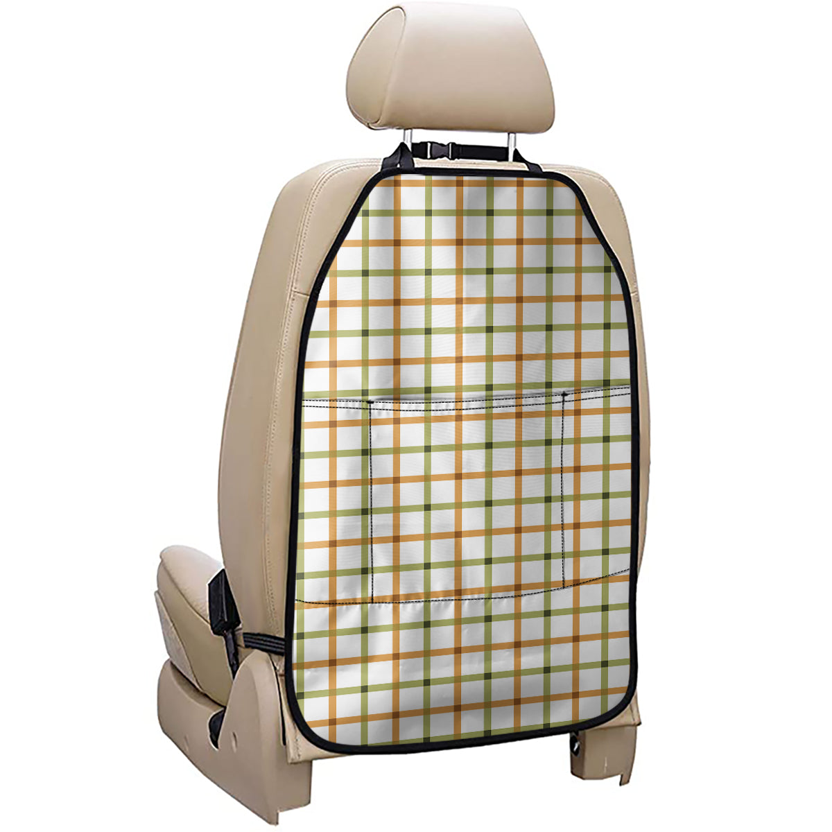 Green And Orange Tattersall Print Car Seat Organizers