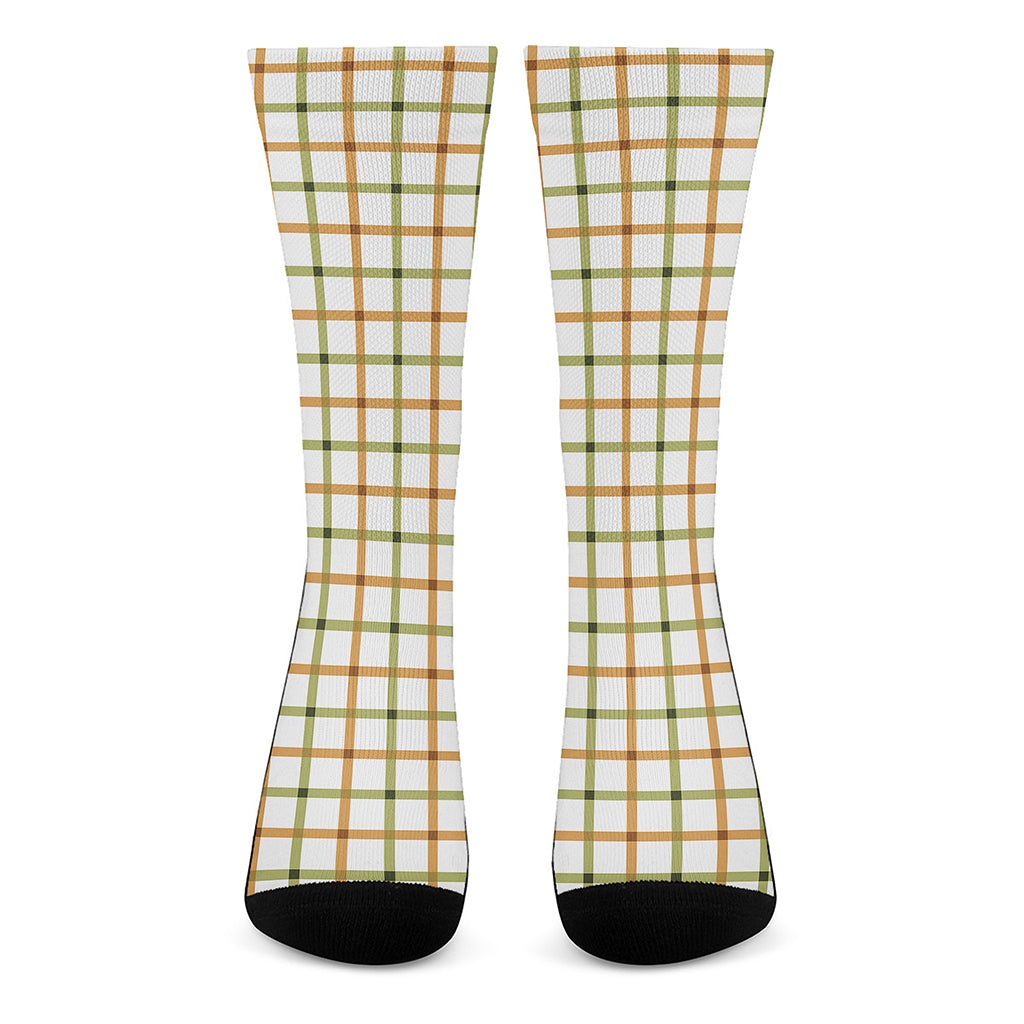 Green And Orange Tattersall Print Crew Socks