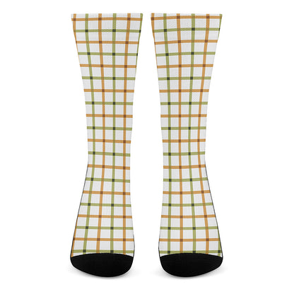Green And Orange Tattersall Print Crew Socks