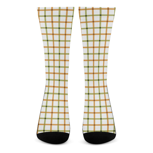 Green And Orange Tattersall Print Crew Socks