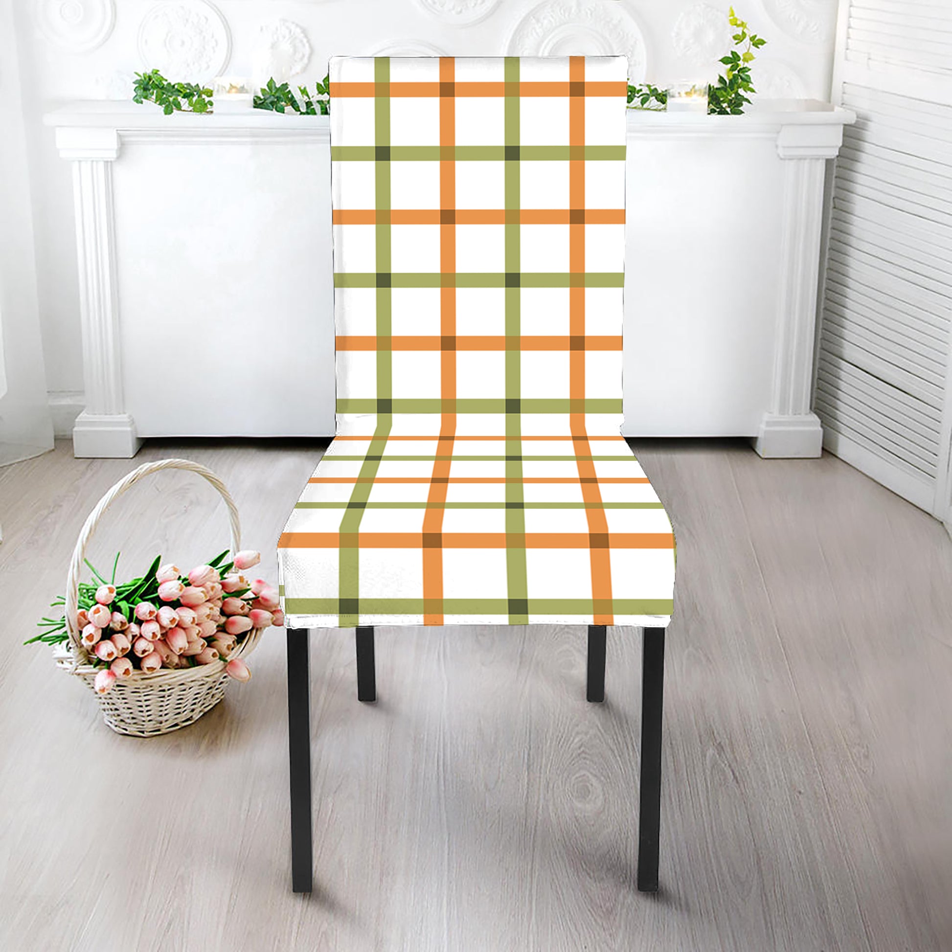 Green And Orange Tattersall Print Dining Chair Slipcover