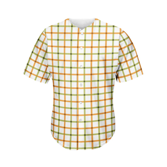 Green And Orange Tattersall Print Men's Baseball Jersey