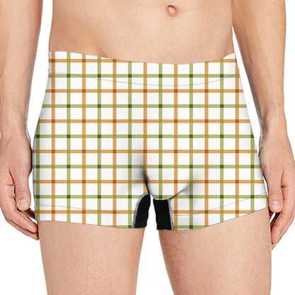 Green And Orange Tattersall Print Men's Boxer Briefs