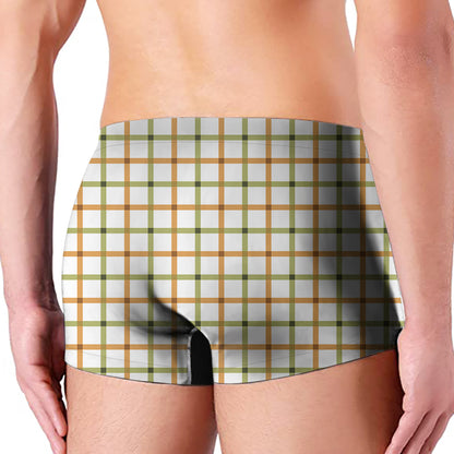 Green And Orange Tattersall Print Men's Boxer Briefs