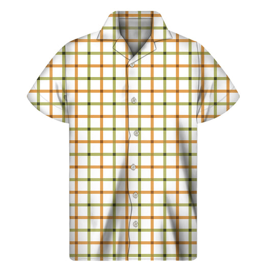 Green And Orange Tattersall Print Men's Short Sleeve Shirt