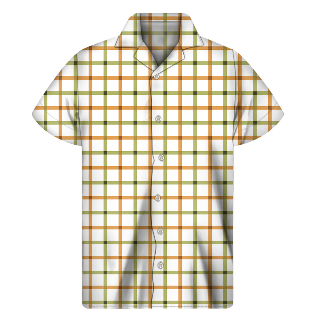 Green And Orange Tattersall Print Men's Short Sleeve Shirt