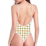 Green And Orange Tattersall Print One Piece High Cut Swimsuit