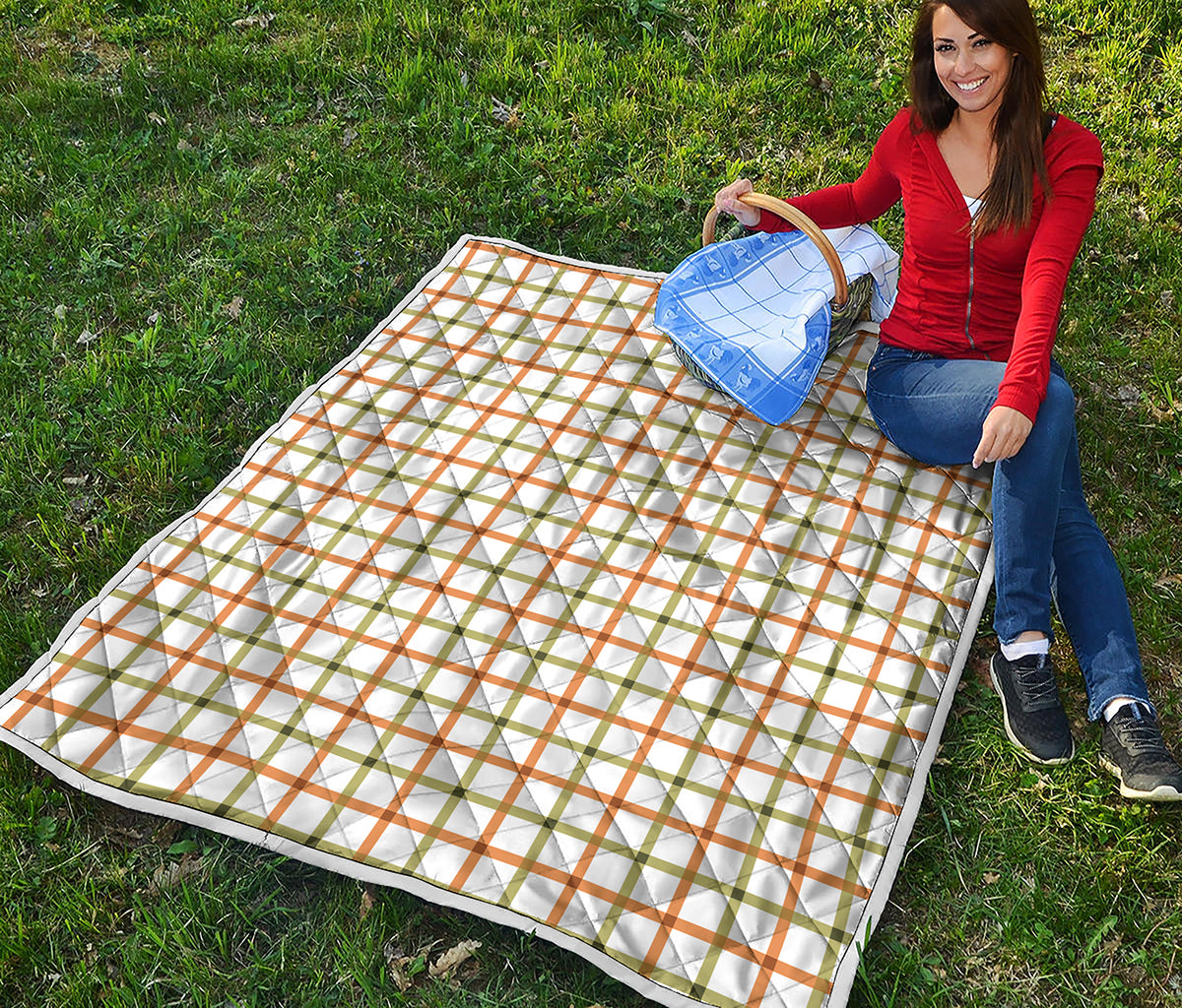 Green And Orange Tattersall Print Quilt