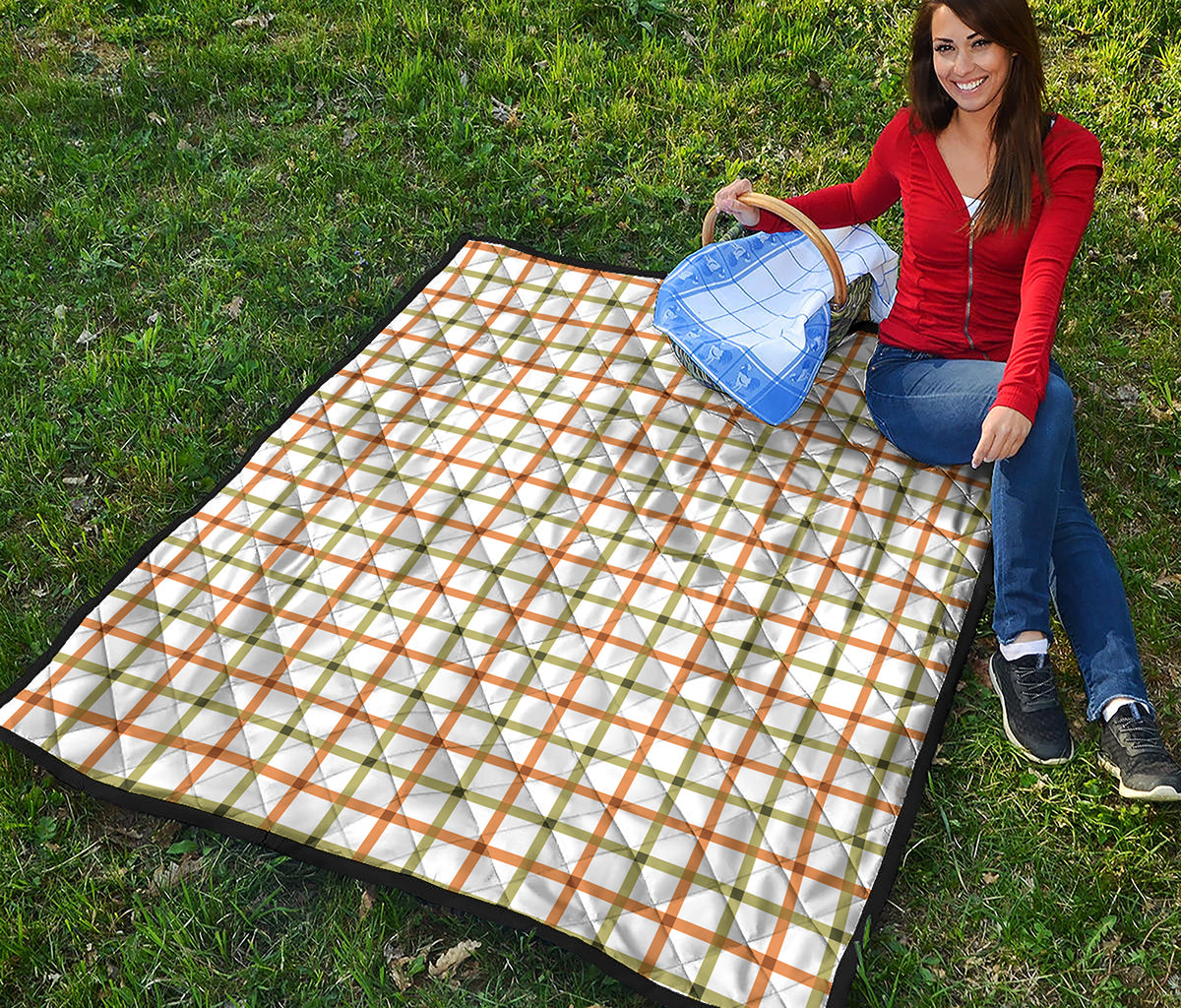 Green And Orange Tattersall Print Quilt