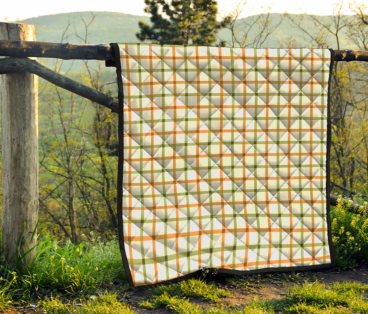 Green And Orange Tattersall Print Quilt