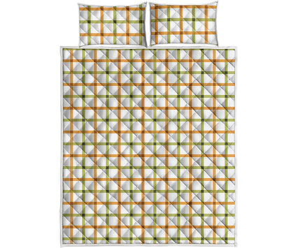 Green And Orange Tattersall Print Quilt Bed Set