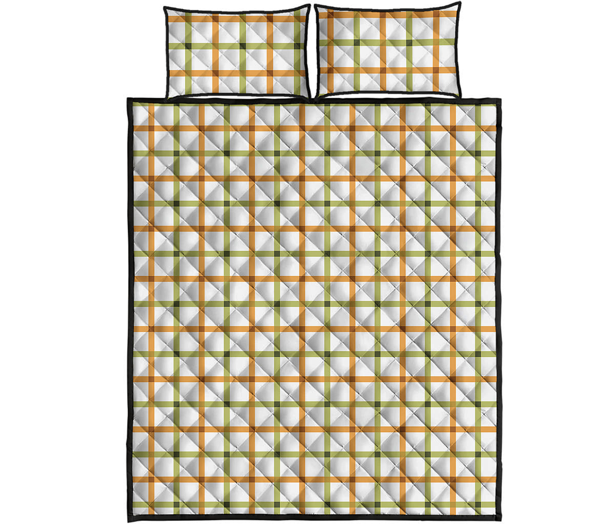 Green And Orange Tattersall Print Quilt Bed Set