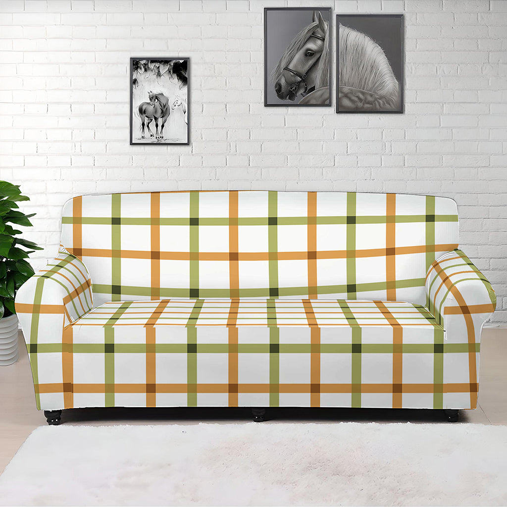 Green And Orange Tattersall Print Sofa Cover
