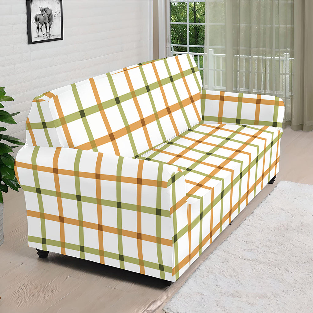 Green And Orange Tattersall Print Sofa Cover