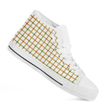 Green And Orange Tattersall Print White High Top Shoes