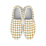 Green And Orange Tattersall Print White Slip On Shoes