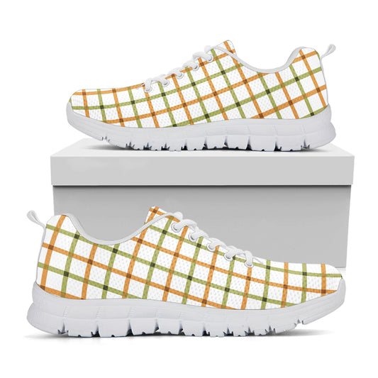Green And Orange Tattersall Print White Sneakers
