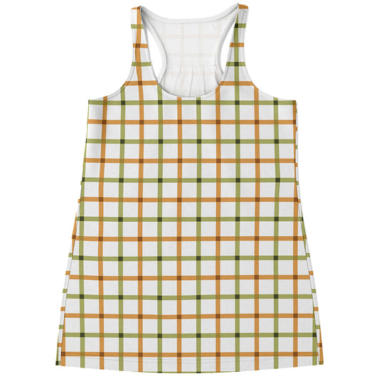 Green And Orange Tattersall Print Women's Racerback Tank Top