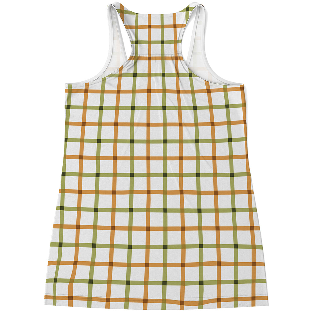 Green And Orange Tattersall Print Women's Racerback Tank Top