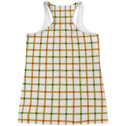 Green And Orange Tattersall Print Women's Racerback Tank Top