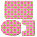 Green And Pink Argyle Pattern Print 3 Piece Bath Mat Set