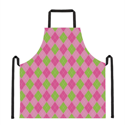 Green And Pink Argyle Pattern Print Apron