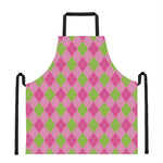 Green And Pink Argyle Pattern Print Apron