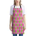 Green And Pink Argyle Pattern Print Apron
