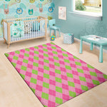 Green And Pink Argyle Pattern Print Area Rug