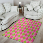 Green And Pink Argyle Pattern Print Area Rug