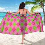 Green And Pink Argyle Pattern Print Beach Sarong Wrap