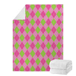 Green And Pink Argyle Pattern Print Blanket