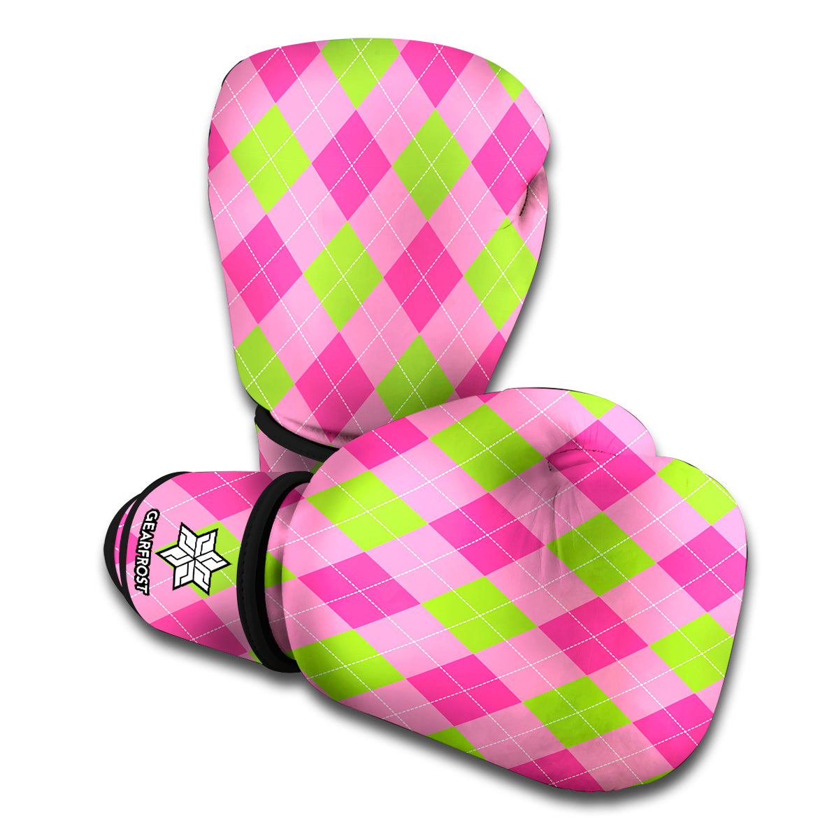 Green And Pink Argyle Pattern Print Boxing Gloves