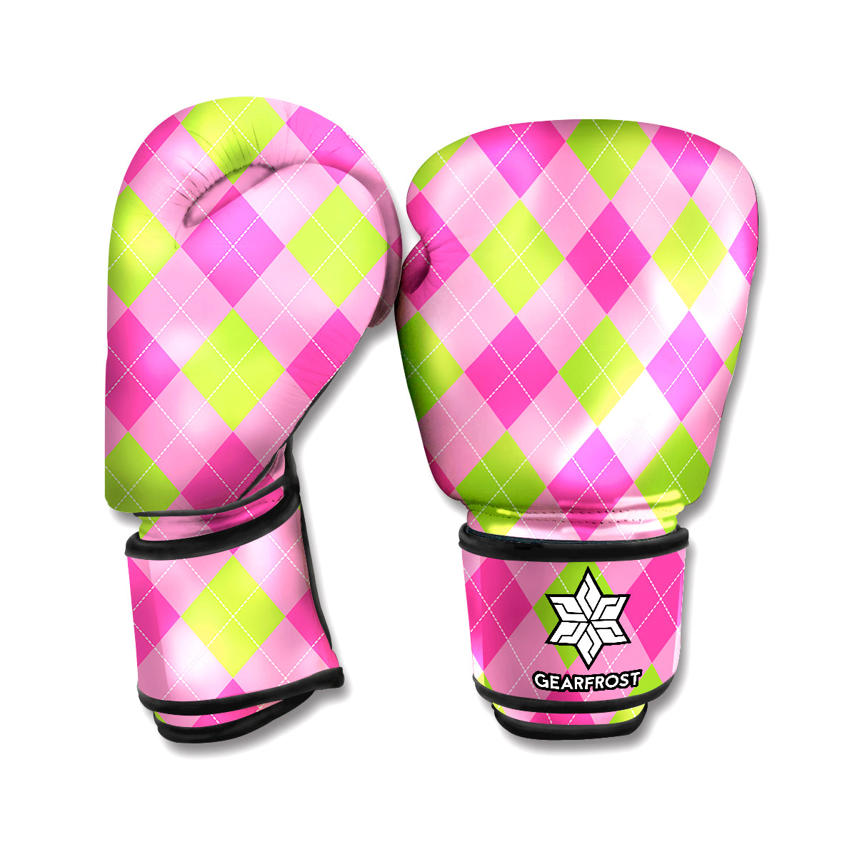 Green And Pink Argyle Pattern Print Boxing Gloves