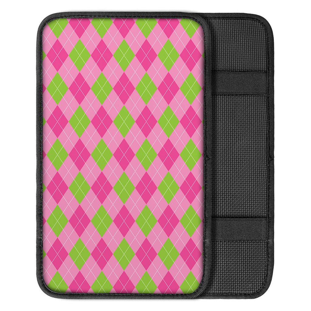 Green And Pink Argyle Pattern Print Car Center Console Cover