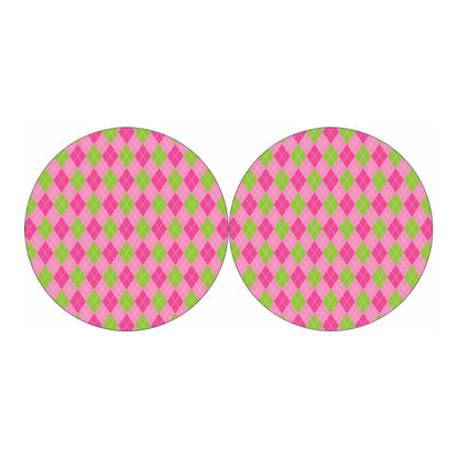 Green And Pink Argyle Pattern Print Car Coasters