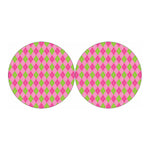 Green And Pink Argyle Pattern Print Car Coasters