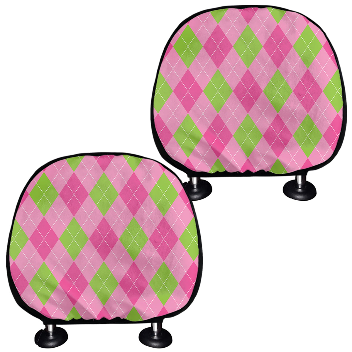 Green And Pink Argyle Pattern Print Car Headrest Covers