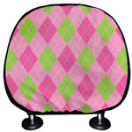 Green And Pink Argyle Pattern Print Car Headrest Covers