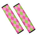 Green And Pink Argyle Pattern Print Car Seat Belt Covers