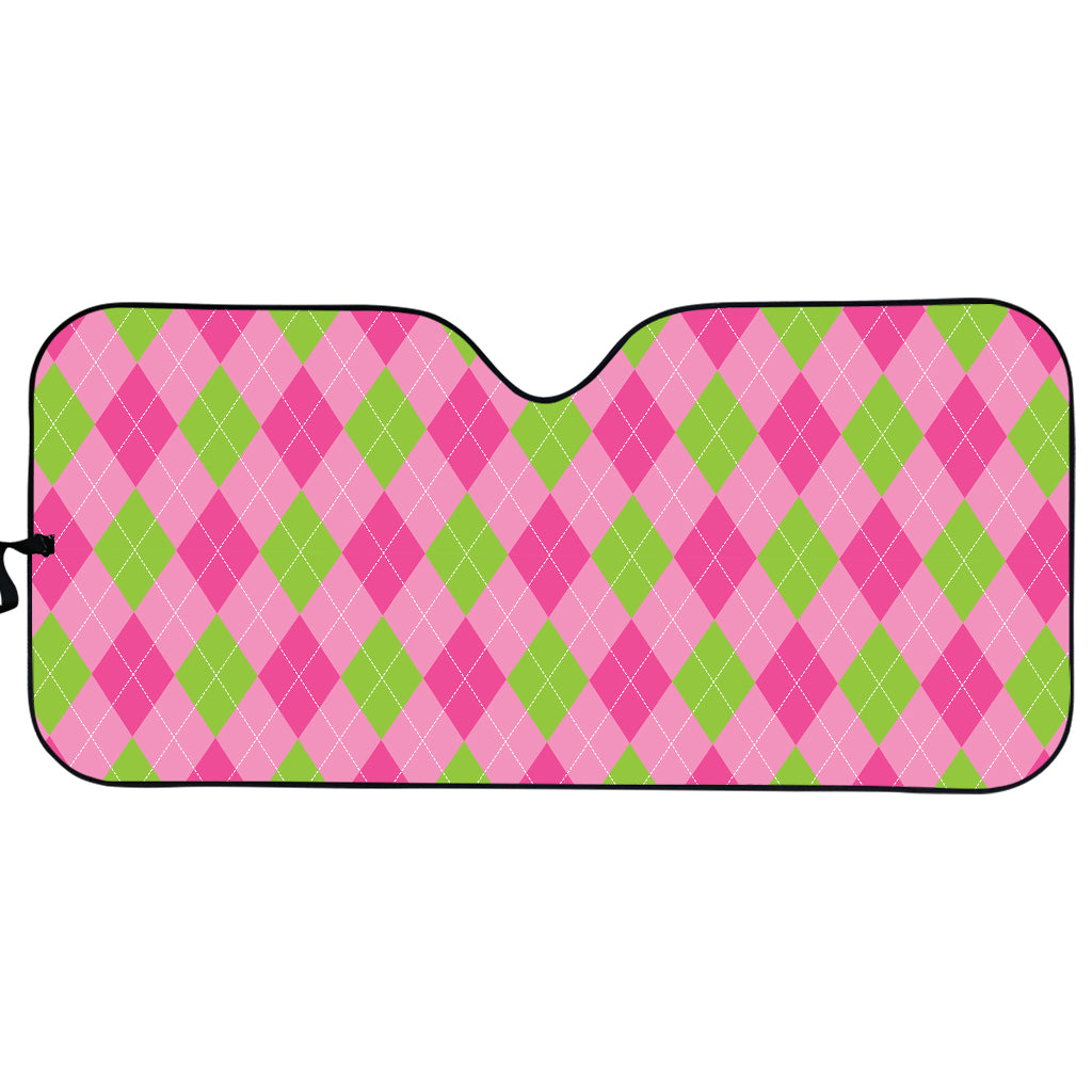 Green And Pink Argyle Pattern Print Car Sun Shade