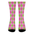 Green And Pink Argyle Pattern Print Crew Socks