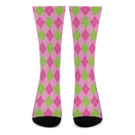 Green And Pink Argyle Pattern Print Crew Socks